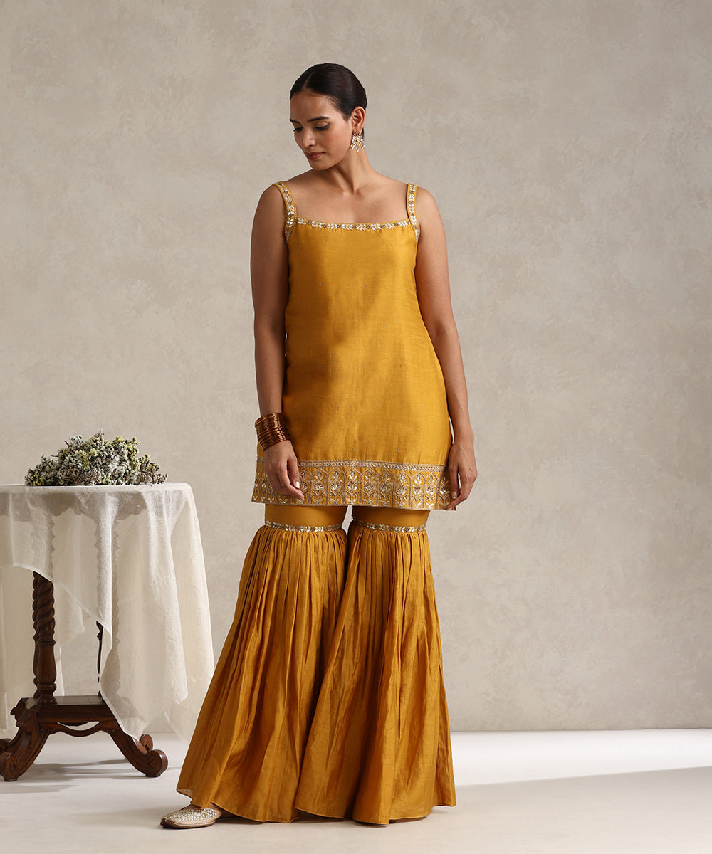 Mustard_Hand_Embroidered_Pure_Chanderi_Gota_Patti_Gharara_Set_With_Organza_Dupatta_WeaverStory_04