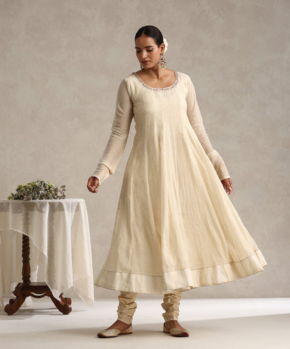 Offwhite_Hand_Embroidered_Pure_Chanderi_Gota_Patti_Anarkali_Set_WeaverStory_04