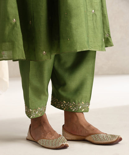 Green_Hand_Embroidered_Pure_Chanderi_Gota_Patti_Kurta_Set_WeaverStory_07