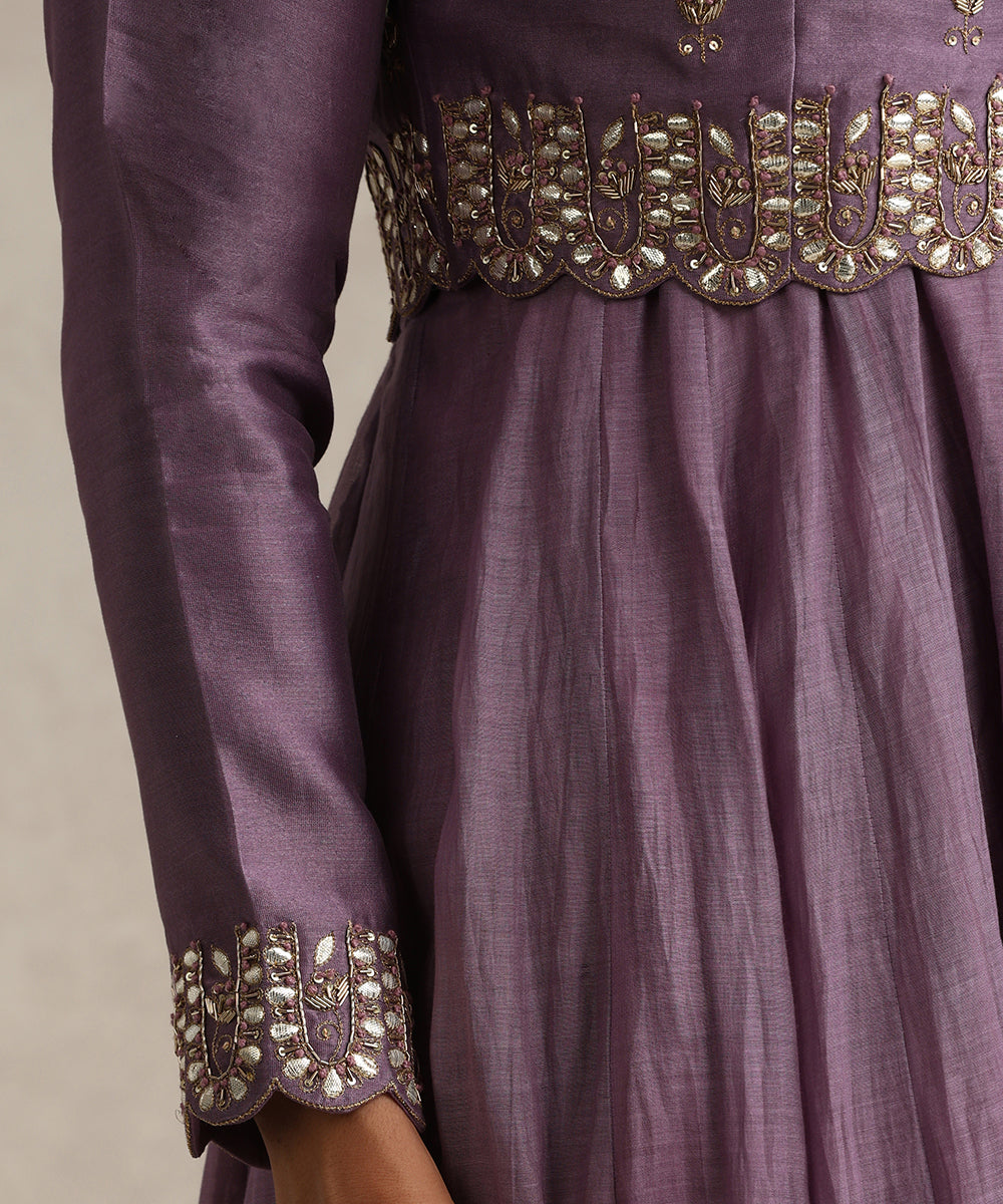 Purple_Hand_Embroidered_Gota_Patti_Anarkali_Set_And_Macthing_Koti_WeaverStory_06