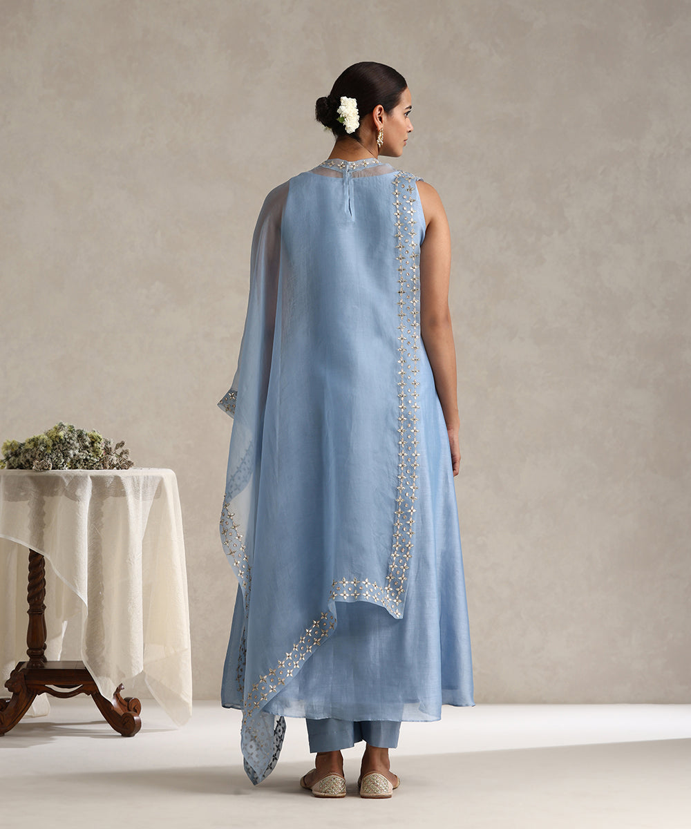 Light_Blue_Hand_Embroidered_Pure_Chanderi_Gota_Dress_With_Asymetric_Gota_Patti_Cape_And_Pants_WeaverStory_05