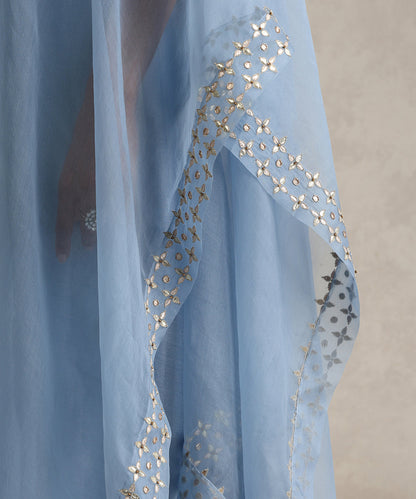 Light_Blue_Hand_Embroidered_Pure_Chanderi_Gota_Dress_With_Asymetric_Gota_Patti_Cape_And_Pants_WeaverStory_07