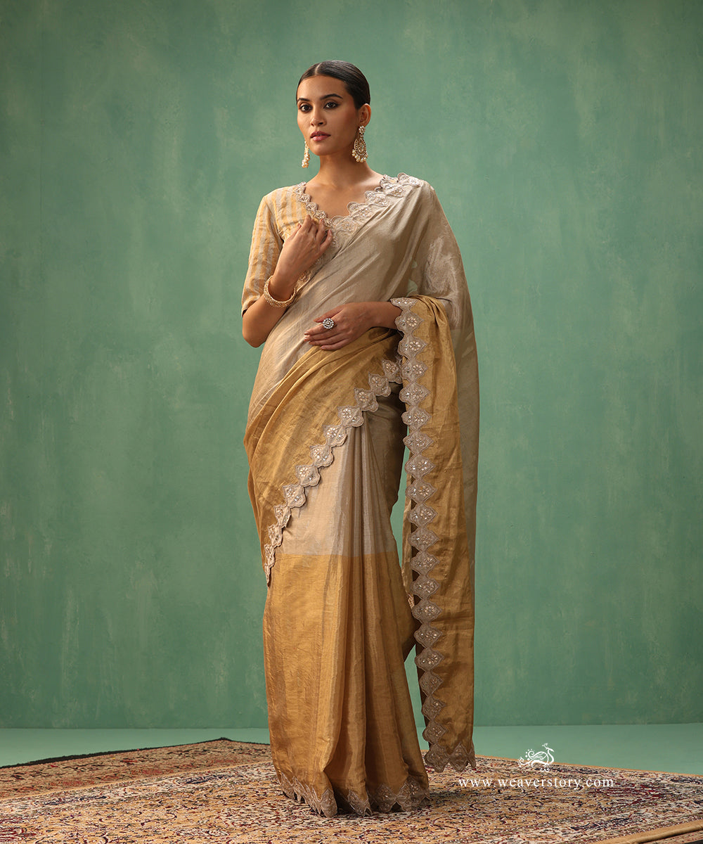 Silver_And_Gold_Tissue_Silk_Saree_With_Scallop_Embroidery_On_Borders_WeaverStory_02