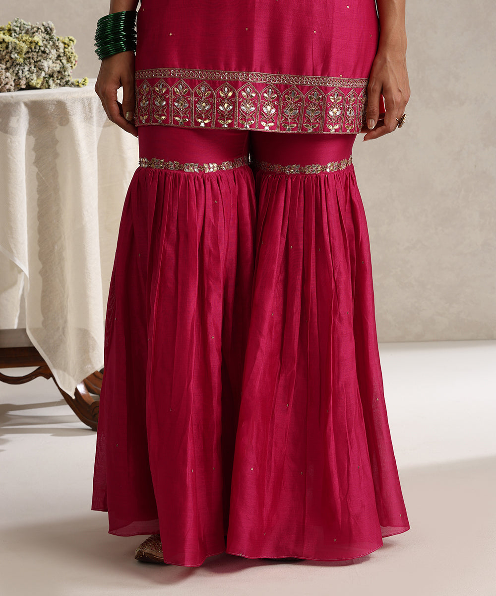 Fushia_Hand_Embroidered_Pure_Chanderi_Gharara_With_Short_Kurta_And_Dupatta_WeaverStory_07