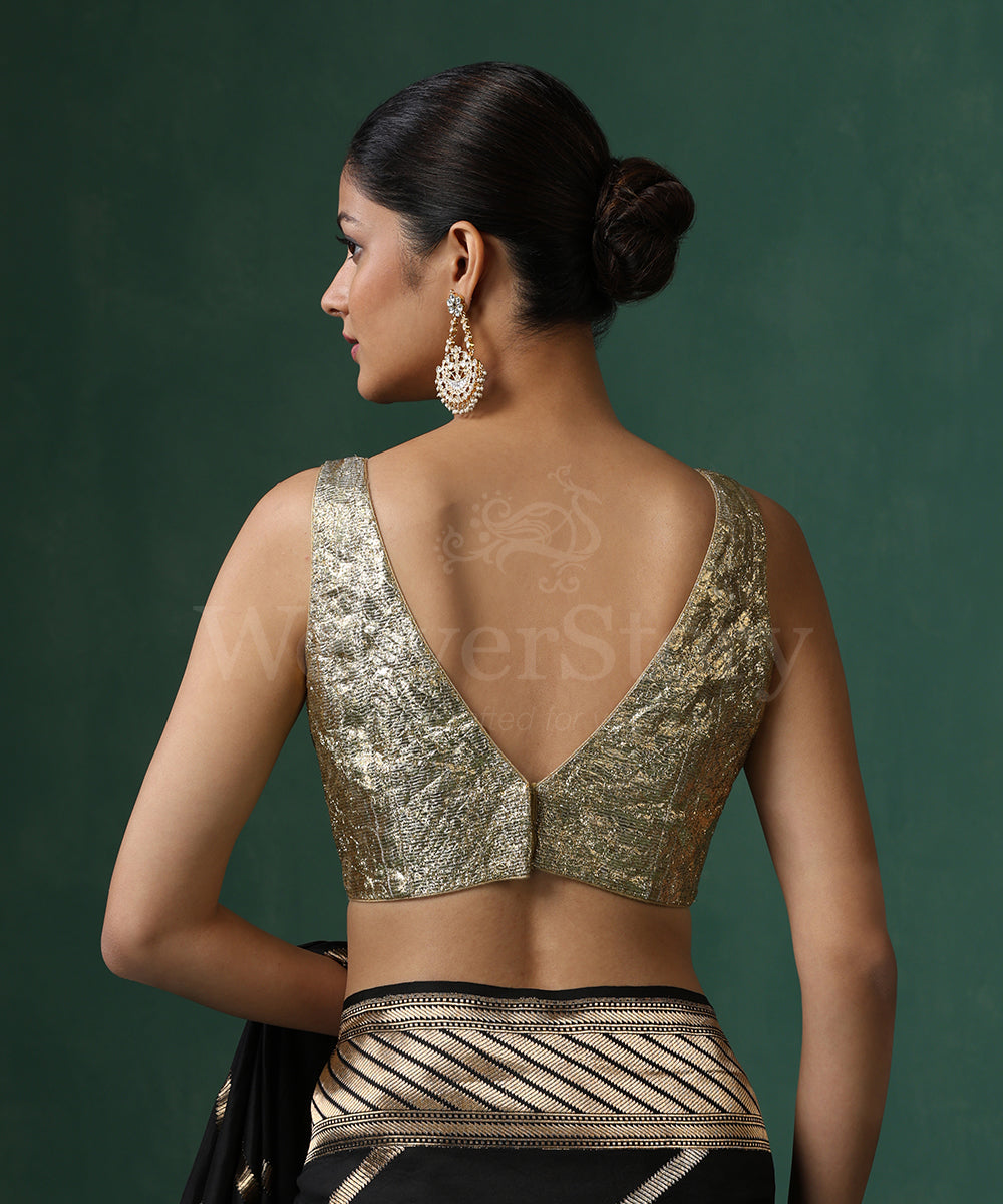 Golden_V-Neck_Sleeveless_Blouse_In_Gota_Lapa_Fabric_WeaverStory_07