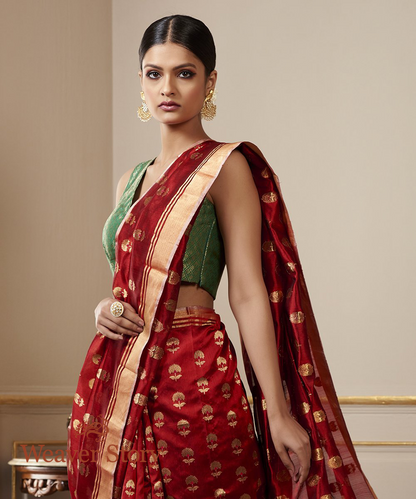 Handwoven_Maroon_Chanderi_Silk_Saree_with_Floral_Motifs_WeaverStory_02