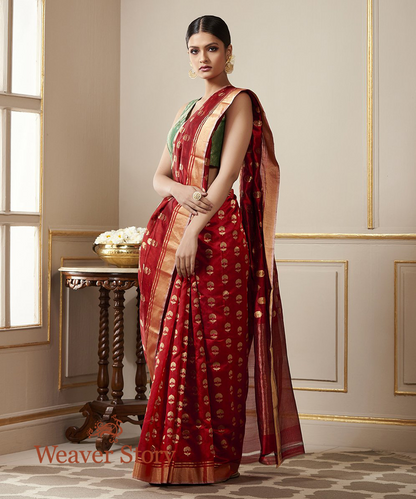 Handwoven_Maroon_Chanderi_Silk_Saree_with_Floral_Motifs_WeaverStory_03