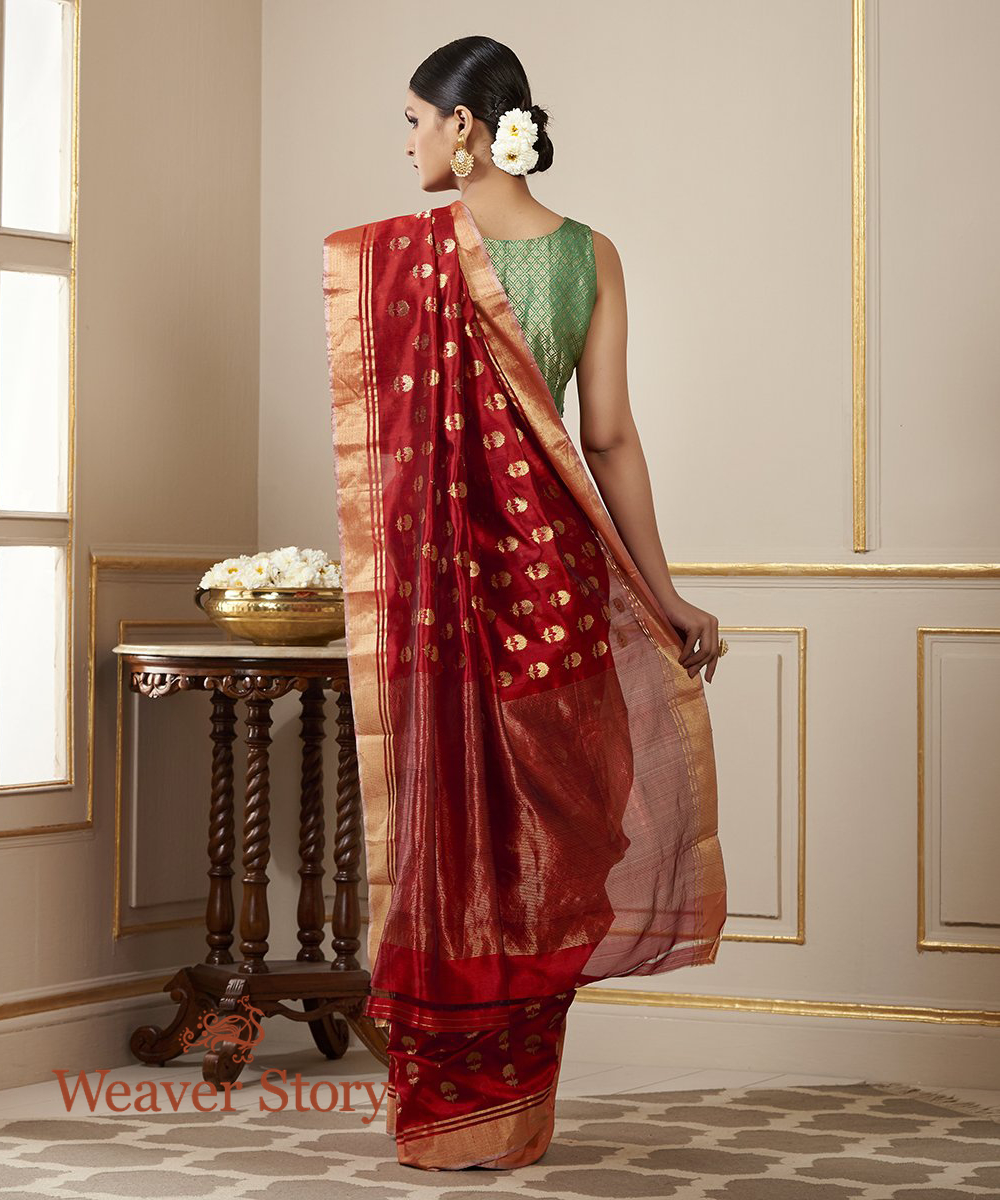 Handwoven_Maroon_Chanderi_Silk_Saree_with_Floral_Motifs_WeaverStory_04