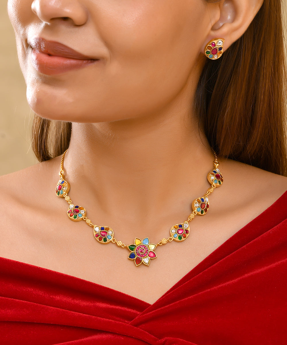 Navratna Polki Necklace Set