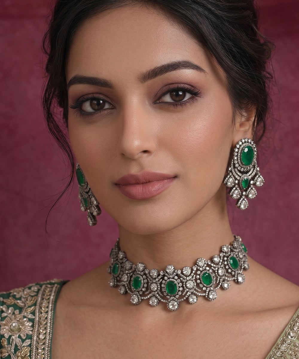 Zircon Regal Emerald Necklace Set