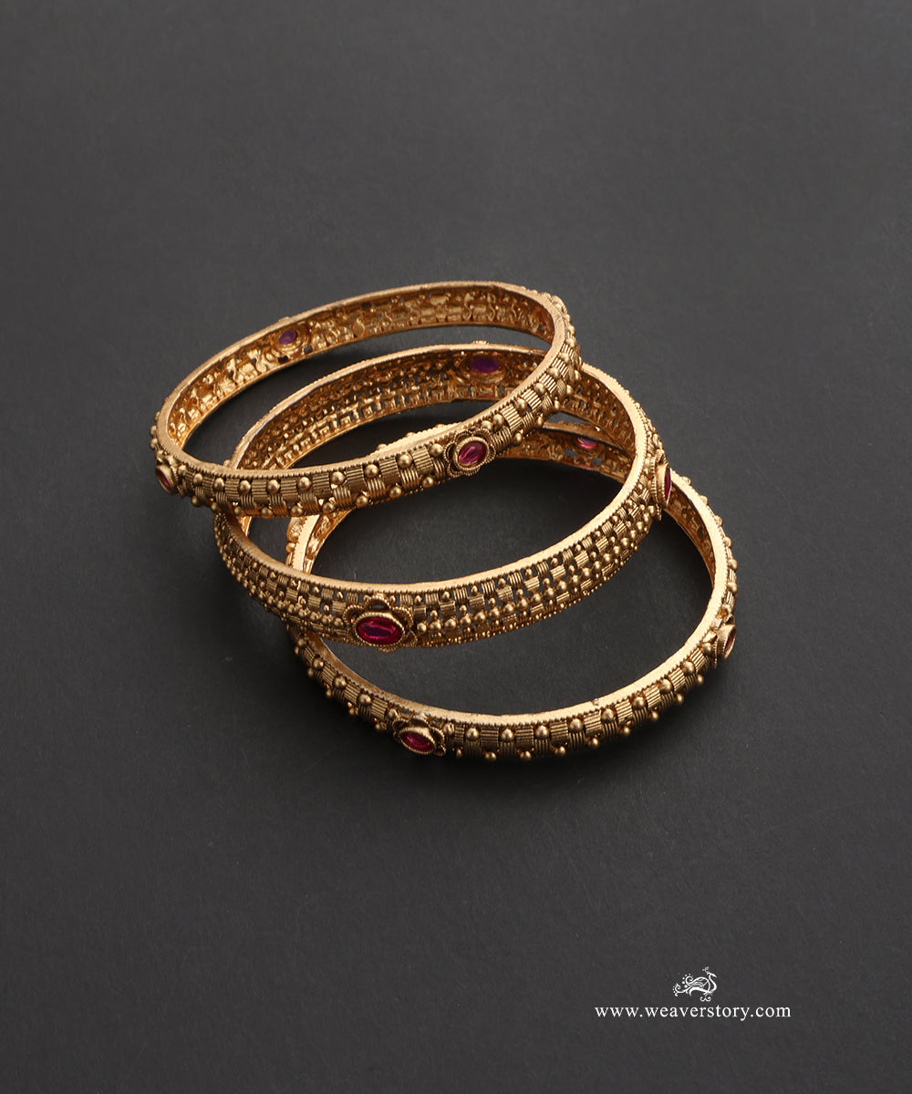 Ruba Handcrafted Gold Plated Alloy Bangles Set Of 3