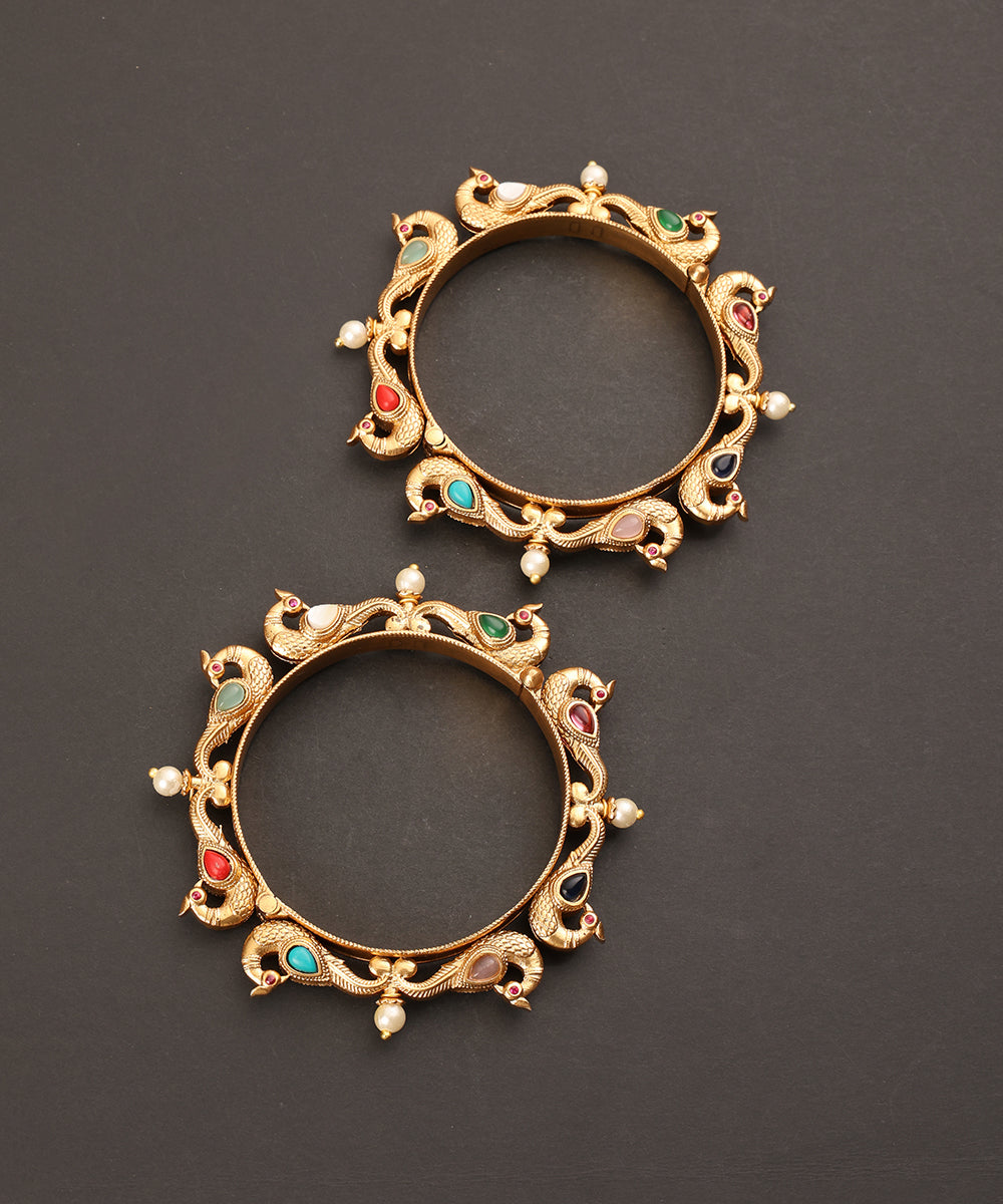 Manara_Handcrafted_Alloy_Gold_Plated_Bangles_With_Peacock_Motif_And_Semi_Precious_Stones_WeaverStory_03