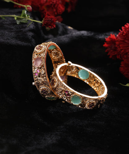 Anam_Handcrafted_Alloy_Gold_Plated_Bangles_With_Semi_Precious_Stones_In_Floral_Motifs_WeaverStory_01