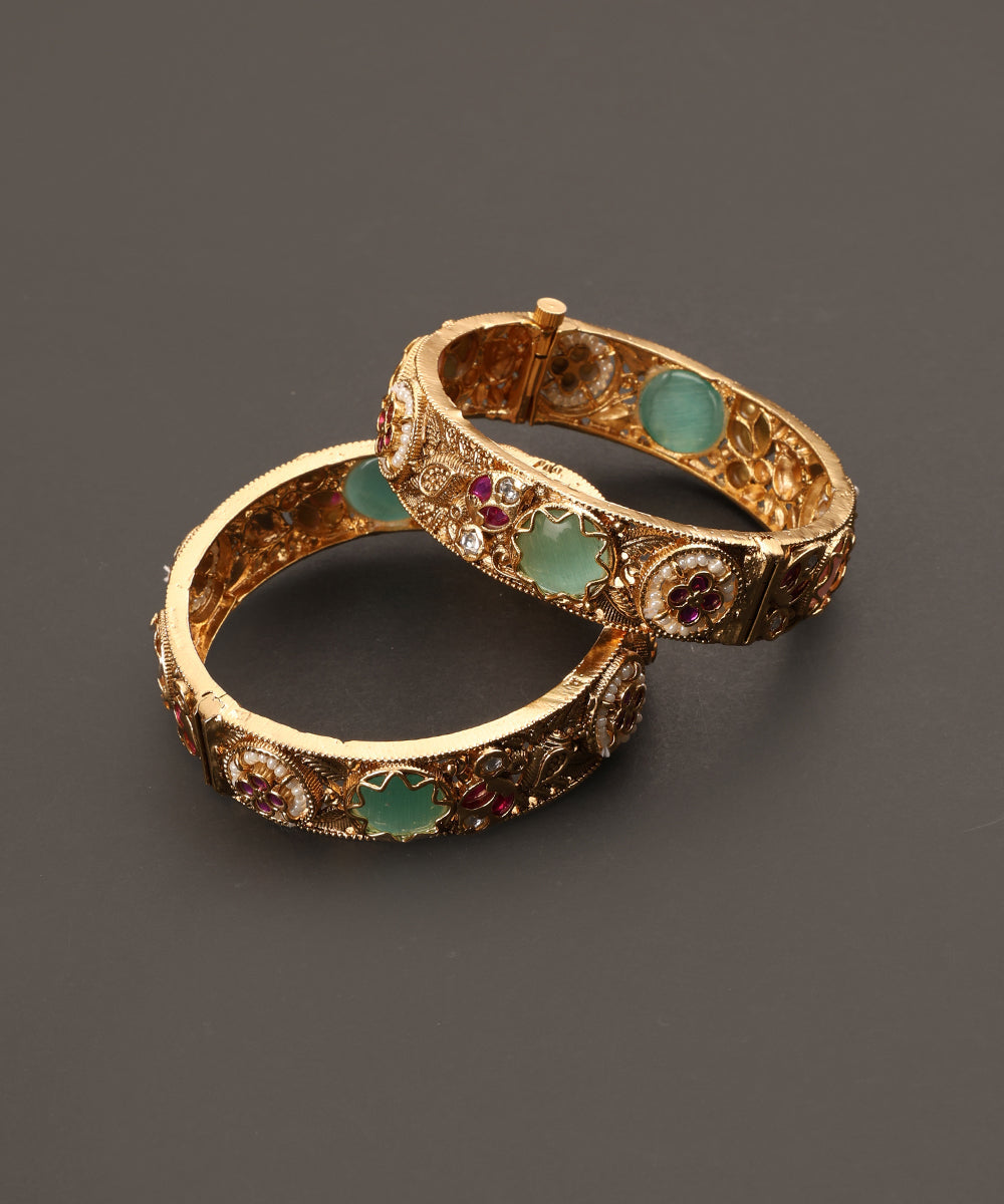 Anam_Handcrafted_Alloy_Gold_Plated_Bangles_With_Semi_Precious_Stones_In_Floral_Motifs_WeaverStory_02