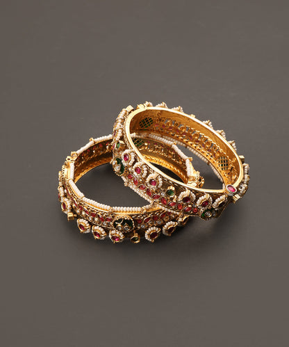 Anayat_Handcrafted_Alloy_Gold_Plated_Bangles_With_Semi_Precious_Stones_And_Pearls_In_Floral_Motifs_WeaverStory_02