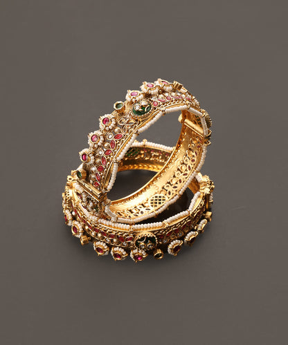 Anayat_Handcrafted_Alloy_Gold_Plated_Bangles_With_Semi_Precious_Stones_And_Pearls_In_Floral_Motifs_WeaverStory_03