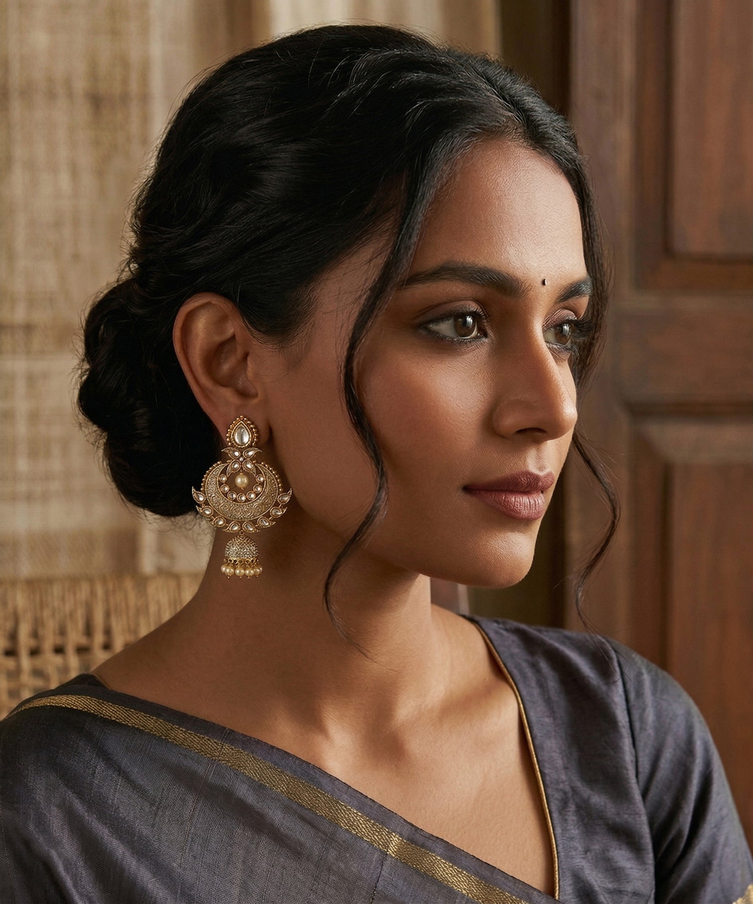 Zehmat Handcrafted Alloy Gold Plated Chandbali Earrings