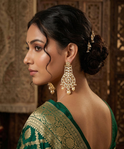 Jannat Handcrafted Gold Plated Alloy Earrings With Semi Precious Stones And Pearls