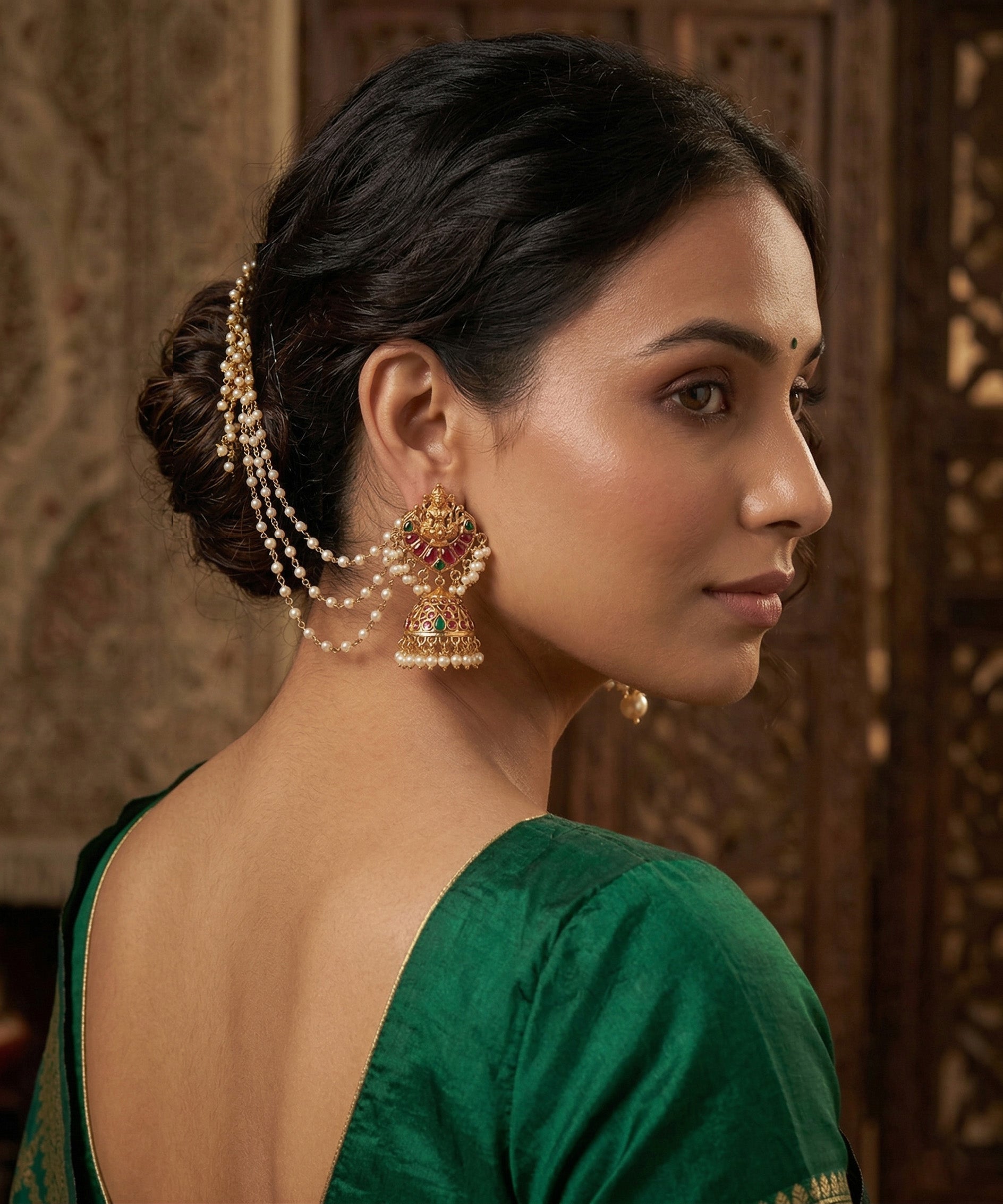 Ayat Handcrafted Gold Plated Alloy Earrings With Kaanchain And Semi Precious Stones