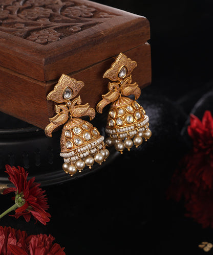 Mannat_Handcrafted_Alloy_Gold_Plated_Jhumki_Earrings_With_Peacock_Motifs_With_Semi_Precious_Stones_And_Pearls_WeaverStory_01