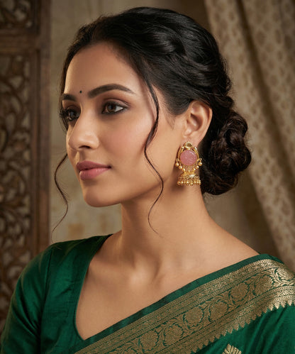Amala Handcrafted Gold Plated Jhumki Earrings with Carved Stone