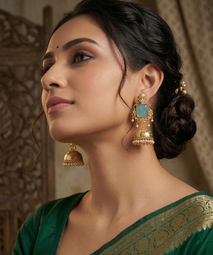 Zara Handcrafted Gold Plated Alloy Jhumki Earrings with Stone