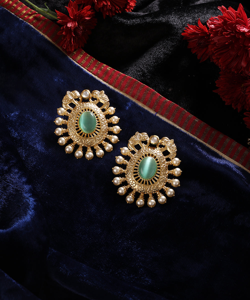 Hina_Handcrafted_Alloy_Gold_Plated_Earrings_With_Blue_Semi_Precious_Stone_And_Pearls_WeaverStory_01