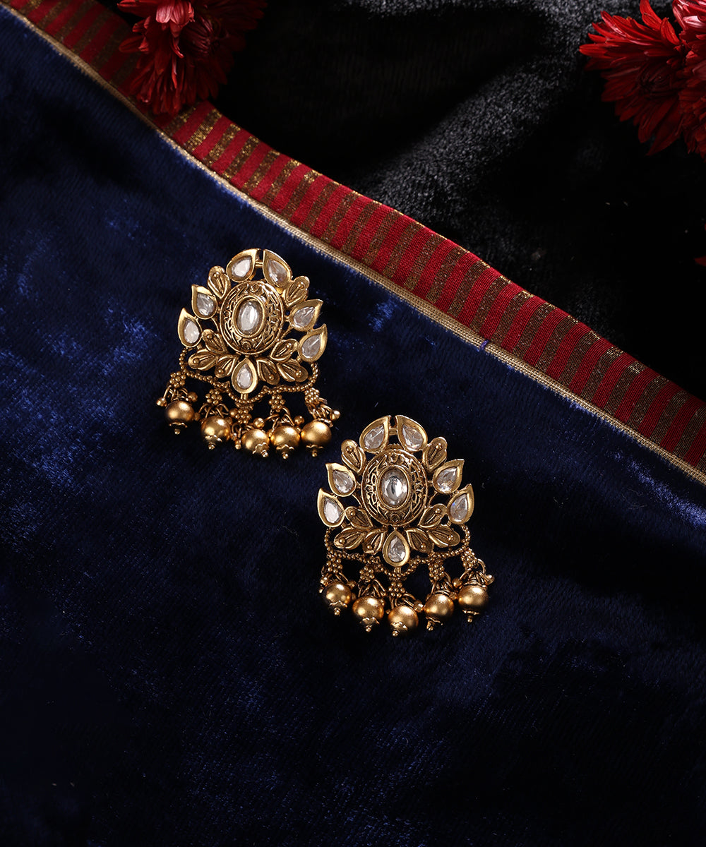 Hinayat_Handcrafted_Alloy_Gold_Plated_Earrings_In_Floral_Motif_With_Semi_Precious_Stones_WeaverStory_01