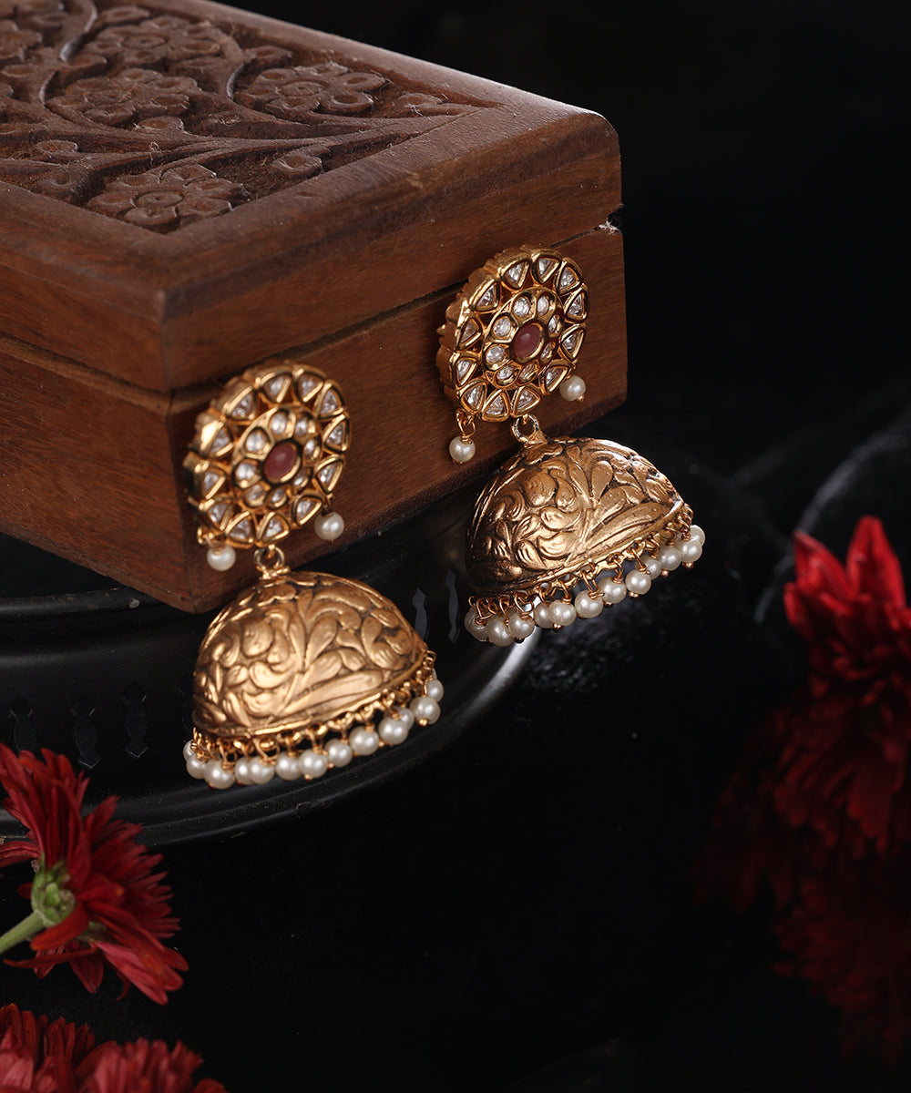 Gulnaar_Handcrafted_Alloy_Gold_Plated_Jhumki_Earrings_With_Pearls_And_Semi_Precious_Stones_WeaverStory_01