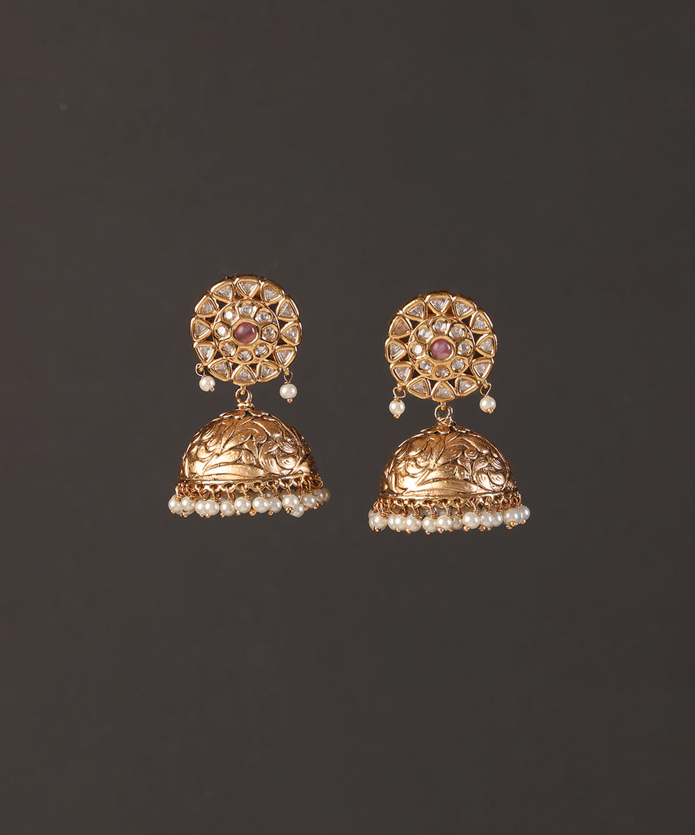 Gulnaar_Handcrafted_Alloy_Gold_Plated_Jhumki_Earrings_With_Pearls_And_Semi_Precious_Stones_WeaverStory_02