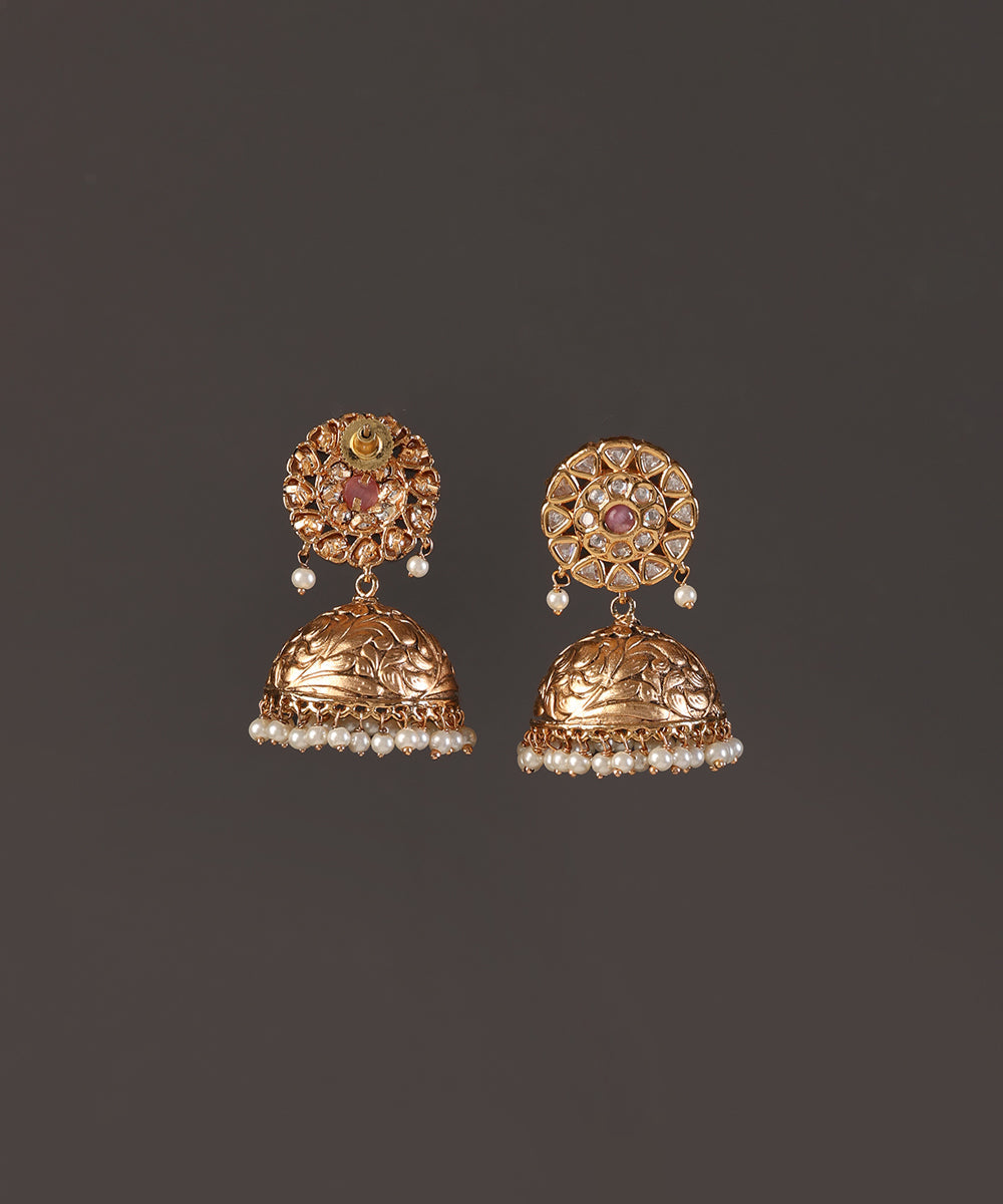 Gulnaar_Handcrafted_Alloy_Gold_Plated_Jhumki_Earrings_With_Pearls_And_Semi_Precious_Stones_WeaverStory_03