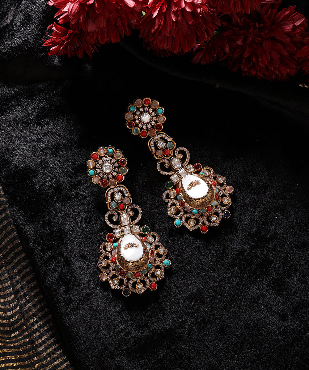 Guneet_Handcrafted_Alloy_Gold_Plated_Earrings_With_Colourful_Semi_Precious_Stones_WeaverStory_01