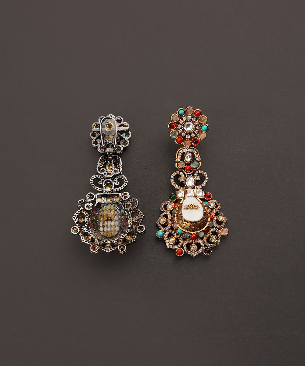 Guneet_Handcrafted_Alloy_Gold_Plated_Earrings_With_Colourful_Semi_Precious_Stones_WeaverStory_03