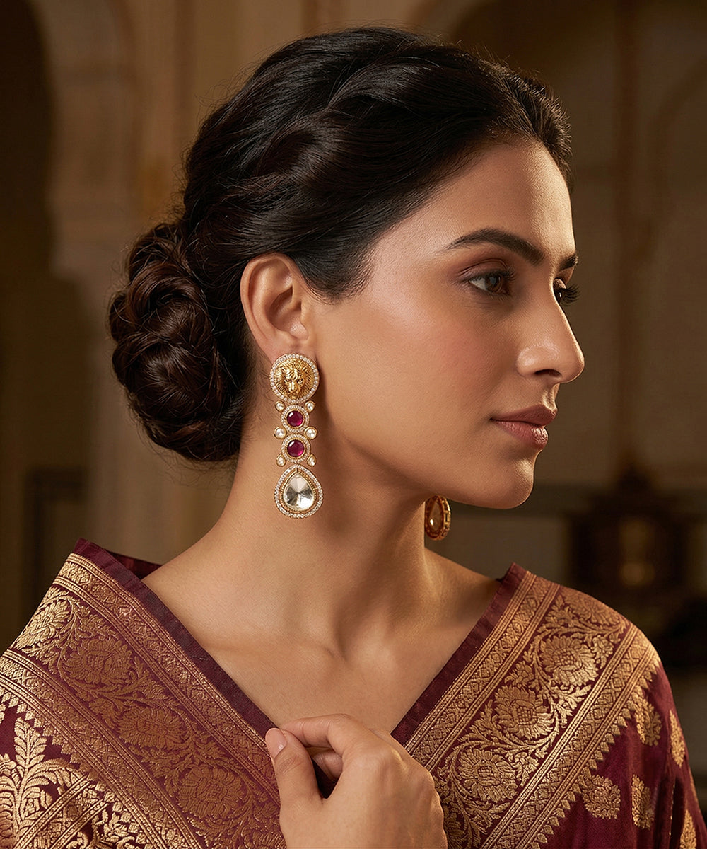 Sameera Handcrafted Gold Plated Alloy Earrings With Semi Precious Stones
