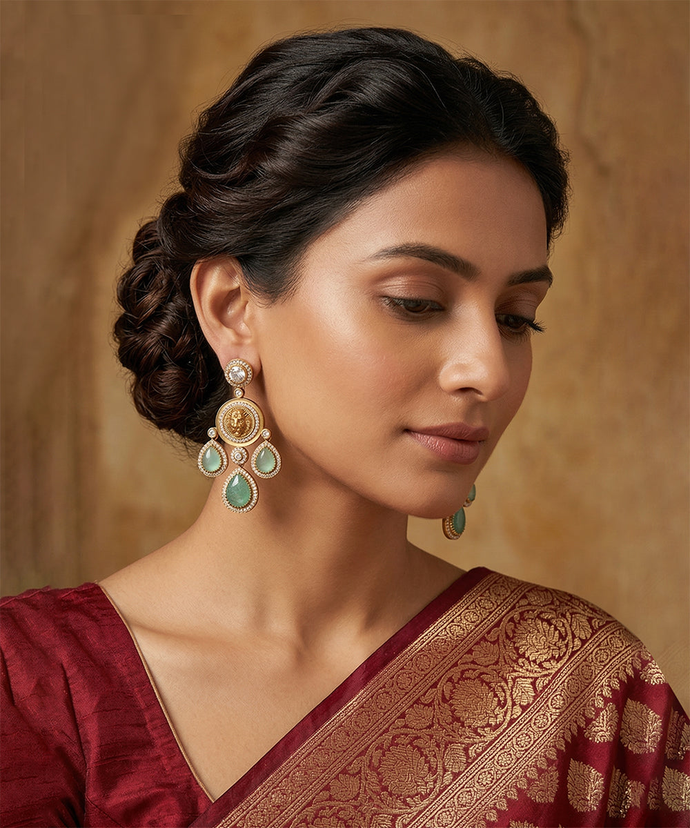 Saleena Handcrafted Gold Plated Alloy Earrings With Semi Precious Stones
