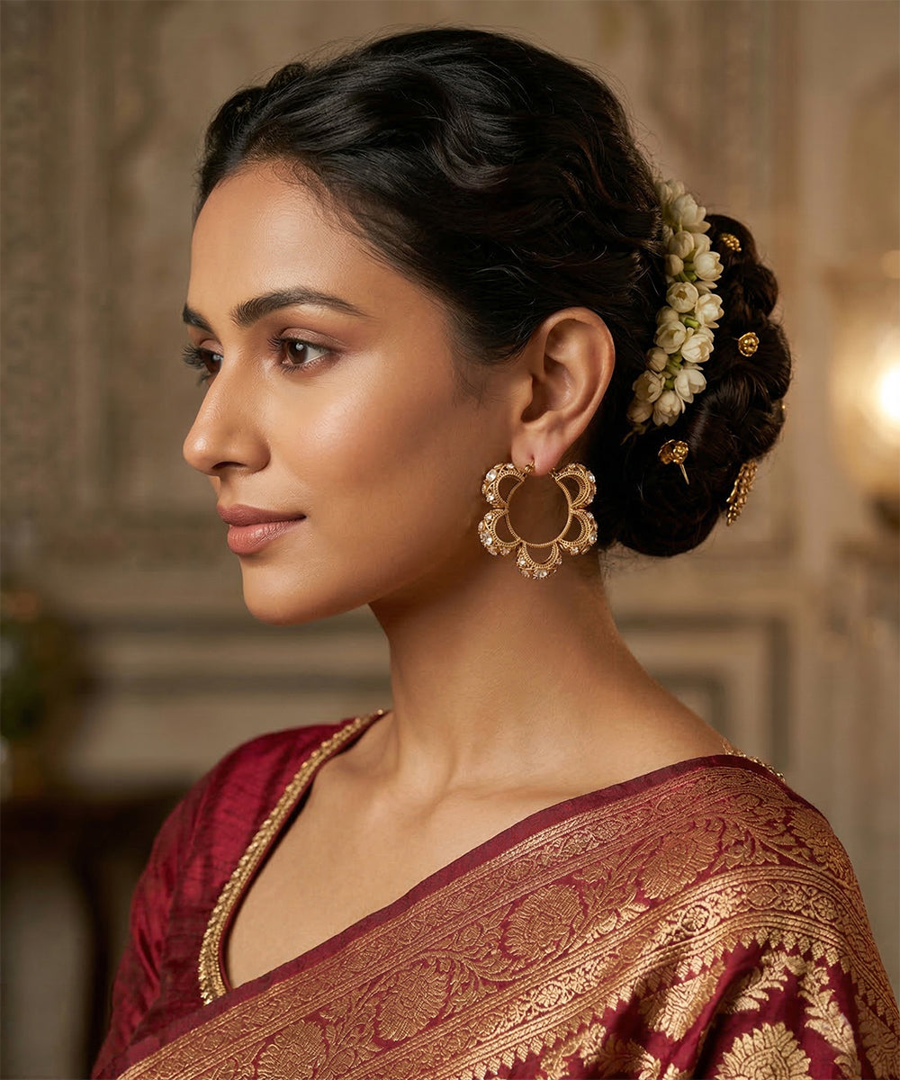 Sehar Handcrafted Gold Plated Alloy Earrings With Semi Precious Stones