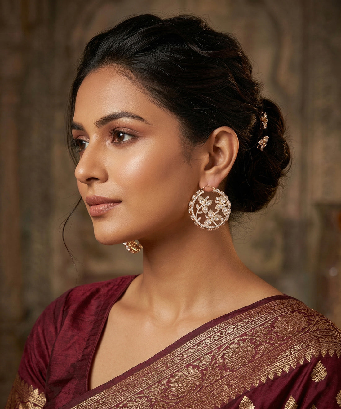 Shiddat Handcrafted Gold Plated Alloy Earrings With Semi Precious Stones