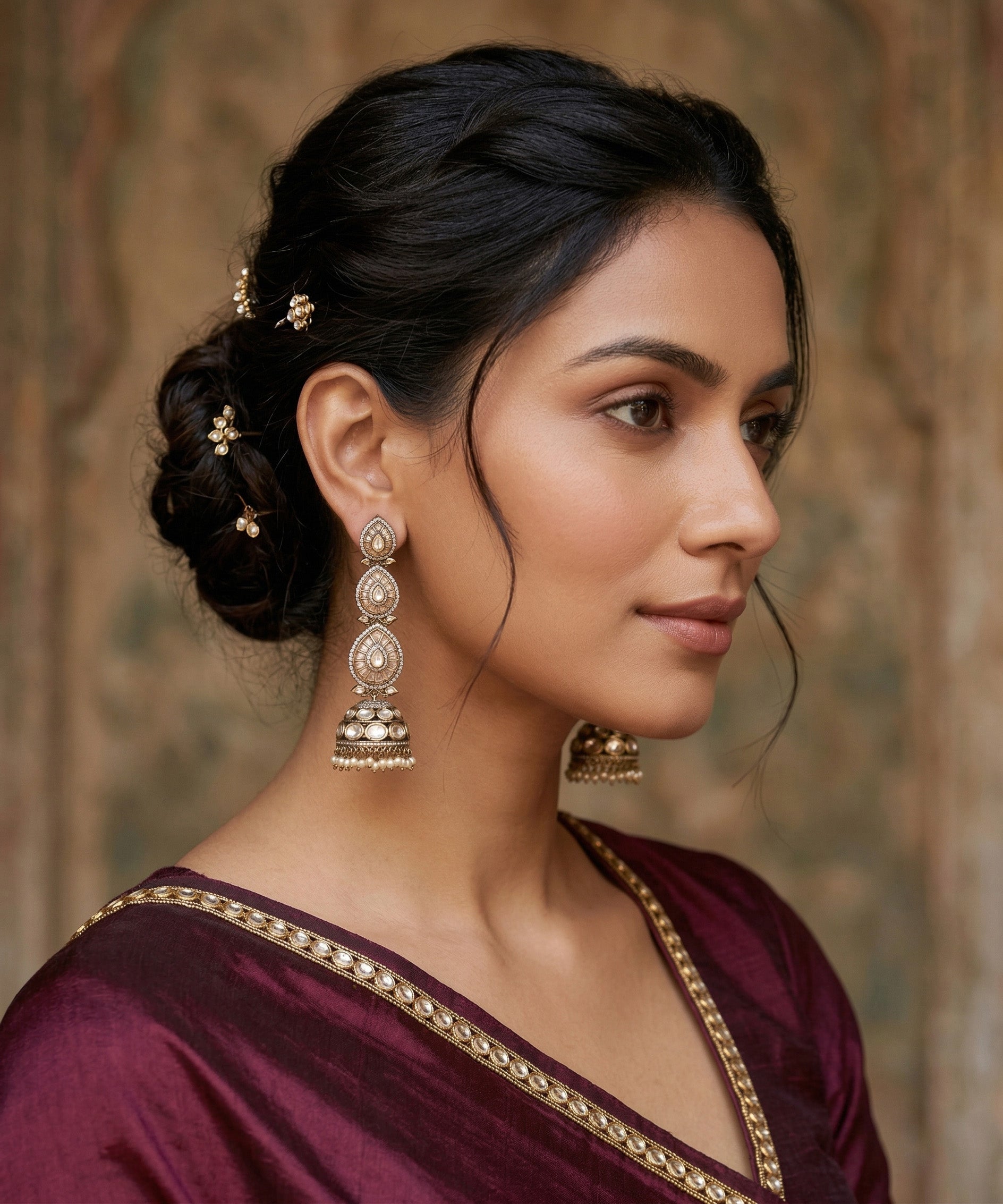 Sheena Handcrafted Gold Plated Alloy Earrings With Semi Precious Stones