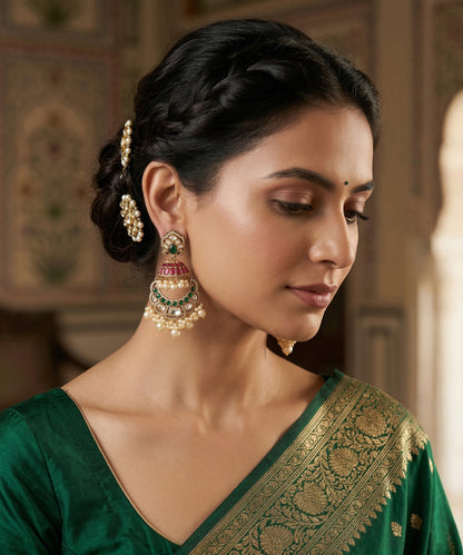 Diza Handcrafted Gold Plated Alloy Chandbali Earrings With Semi Precious Stones
