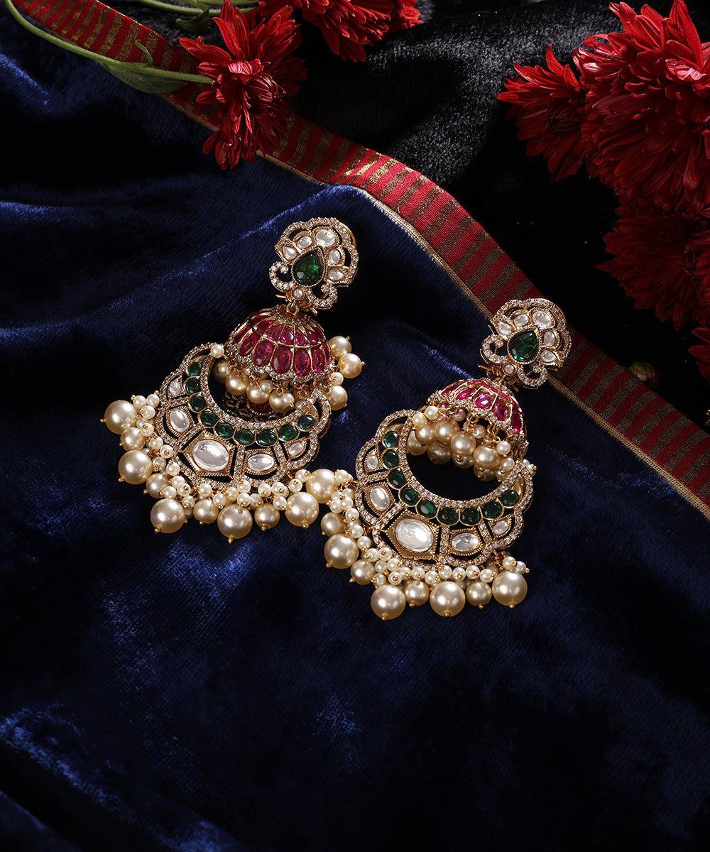 Diza_Handcrafted_Alloy_Gold_Plated_Chandbali_Earrings_With_Semi_Precious_Stones_And_Pearls_WeaverStory_01