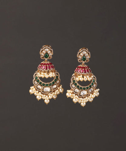 Diza_Handcrafted_Alloy_Gold_Plated_Chandbali_Earrings_With_Semi_Precious_Stones_And_Pearls_WeaverStory_02