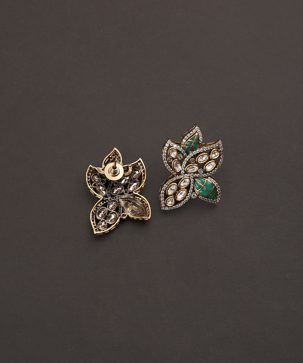 Amyra_Handcrafted_Alloy_Gold_Plated_Floral_Motif_Earrings_With_Semi_Precious_Stones_WeaverStory_03