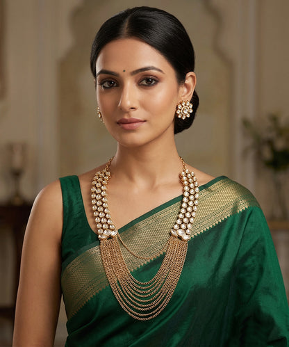 Wahida Handcrafted Gold Plated Alloy Layered Necklace Set With Semi Pecious Stones