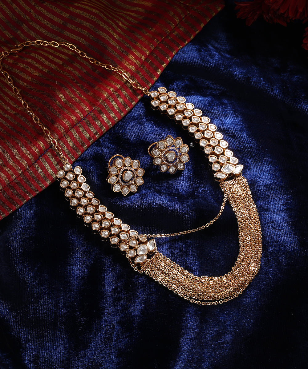 Wahida_Handcrafted_Alloy_Gold_Plated_Multi_Strand_Necklace_Set_With_Semi_Pecious_Stones_WeaverStory_01