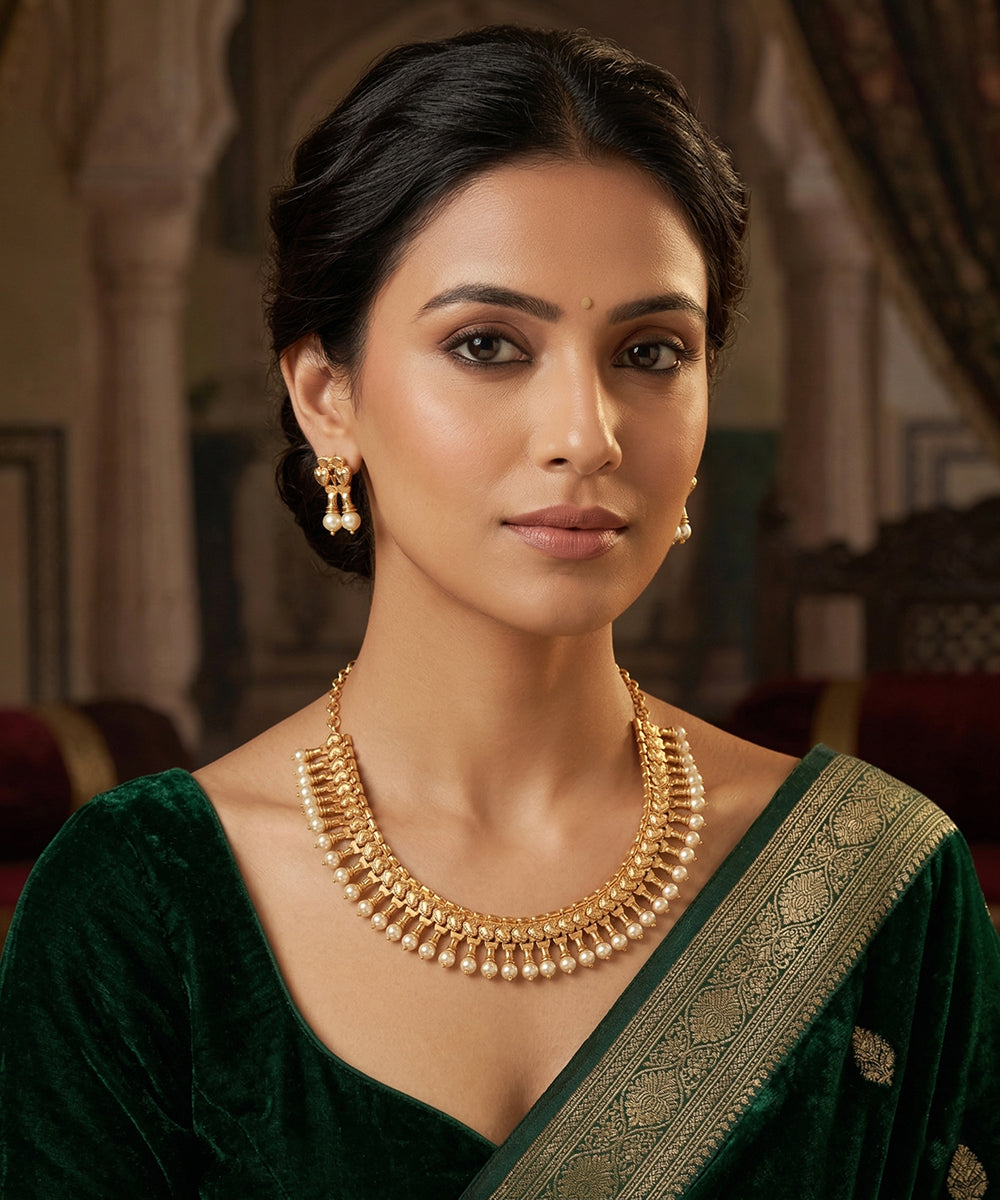 Parisa Handcrafted Gold Plated Alloy Necklace Set With Pearls