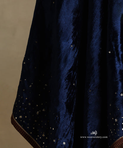 Blue_Hand_Embroidered_Silk_Velvet_Doshala_With_Contrast_Chanderi_Tissue_Border_WeaverStory_04