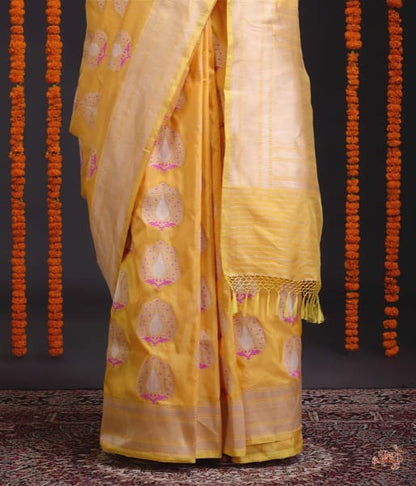 Yellow_Katan_Silk_Saree_with_heavy_gold_Zari_and_Meenakari_Motifs_WeaverStory_04