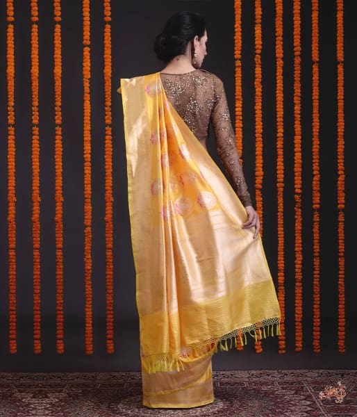 Yellow_Katan_Silk_Saree_with_heavy_gold_Zari_and_Meenakari_Motifs_WeaverStory_03