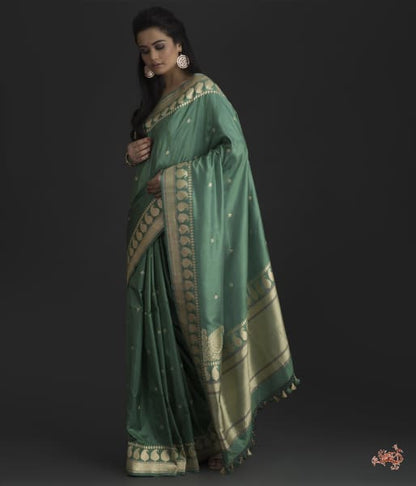 Jade_Green_Kadhwa_Booti_Saree_with_Meenakari_WeaverStory_02