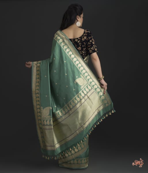 Jade_Green_Kadhwa_Booti_Saree_with_Meenakari_WeaverStory_04